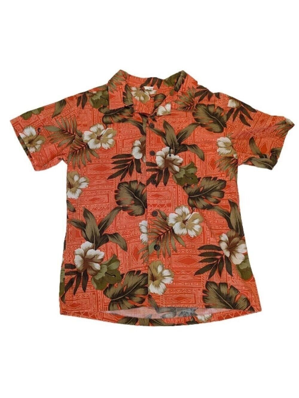 Palmwave of Hawaii Men's Button-Down Aloha Shirt Tropical Coral Orange – Size S